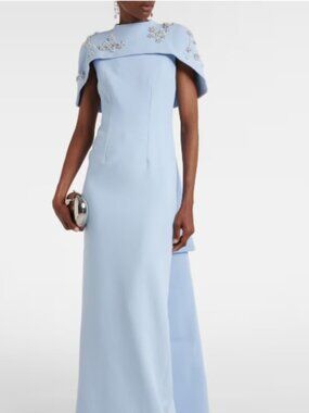 SAFIYAA Cape Pale Blue Evening Gown  Crystal Embellishment US 10 fits 8 Worn 1